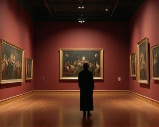 Empty Rembrandt gallery with guide